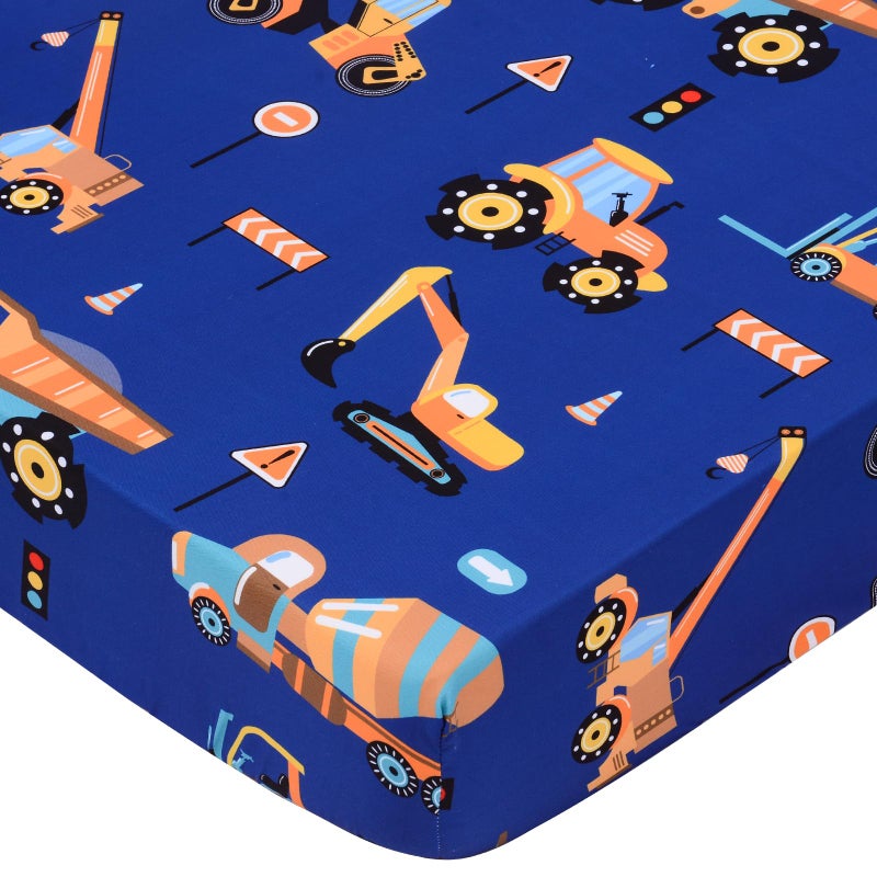 UOMNY Crib Sheet 52x28 Baby Sheet for Boys Breathable Fitted Crib Sheet for Standard Crib and Toddler Mattress Toddler Sheet Engineering Vehicle Blue - Image 1